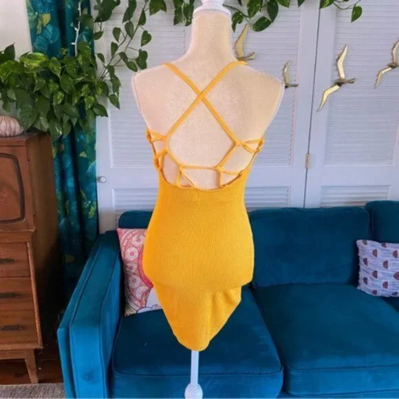 Urban Outfitters | Tyra Strappy Back Mini Dress Orange Textured Rib Knit Medium - Picture 10 of 16